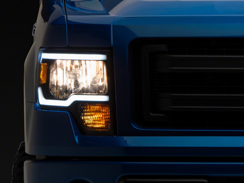 Raxiom for 2009-2014 Ford F-150 Axial Series Headlights w/ LED Bar- Black Housing (Clear Lens)