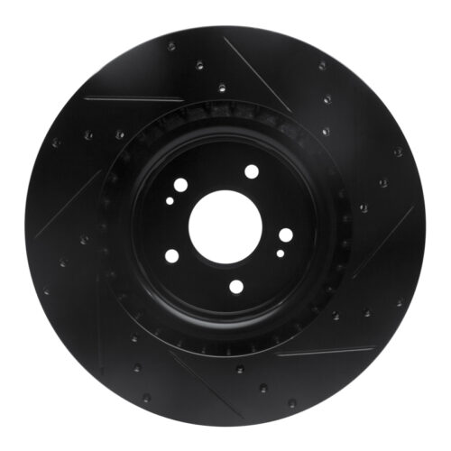 R1 18-22 Genesis G70 Front Left Drilled & Slotted Black Brake Rotor - Image 5