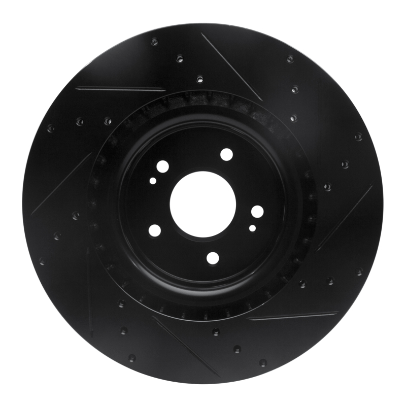 R1 18-22 Genesis G70 Front Left Drilled & Slotted Black Brake Rotor - Image 5