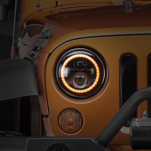 Raxiom for 1997-2018 Jeep Wrangler TJ/JK Axial Halo Headlights w/ DRL Amber Signals- Black Hsng (Clear Lens) - Image 6