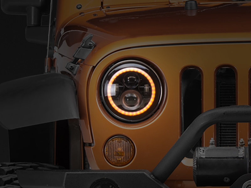 Raxiom for 1997-2018 Jeep Wrangler TJ/JK Axial Halo Headlights w/ DRL Amber Signals- Black Hsng (Clear Lens) - Image 6