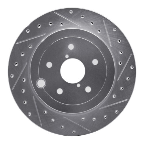 R1 Concepts for 08-20 Subaru WRX STI Rear Right Drilled & Slotted Silver Brake Rotor