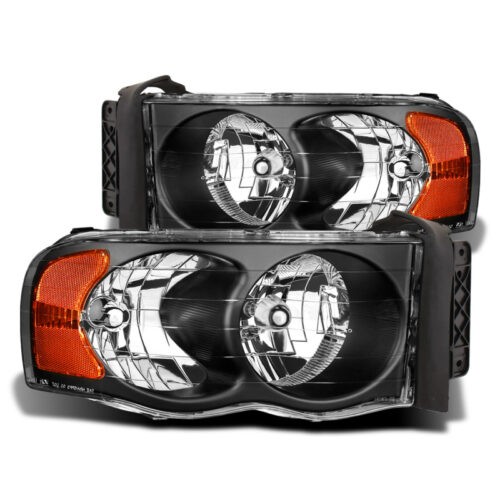 Raxiom for 2002-2005 Dodge RAM 1500 Crystal Headlights- Black Housing (Clear Lens)