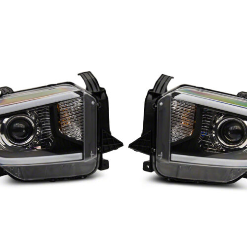 Raxiom for 2014-2021 Toyota Tundra Axial Projector Headlights w/ SEQL LED Bar- Black Housing (Clear Lens)