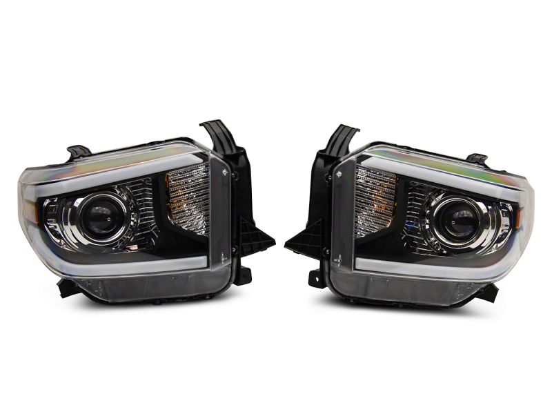 Raxiom for 2014-2021 Toyota Tundra Axial Projector Headlights w/ SEQL LED Bar- Black Housing (Clear Lens)