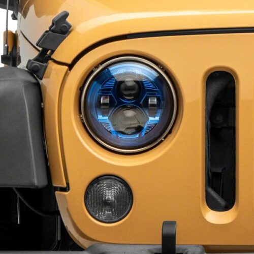 Raxiom for 2007-2018 Jeep Wrangler JK 7-In LED Headlights- Blue Housing- Clear Lens - Image 5