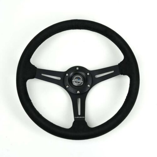 NRG Reinforced Micro Suede Racing Steering Wheel 350mm / 2.5in Deep / 4mm Matte Black Spoke