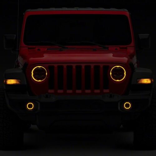 Raxiom for 2018-2023 Jeep Wrangler JL Axial Series 9-In Angel Eye LED Headlights- Black Housing (Clear Lens) - Image 5