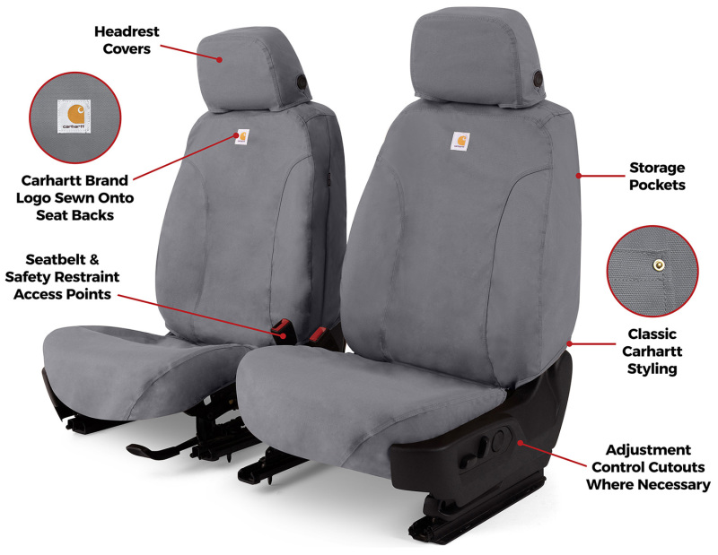 Covercraft 2024+ Ford Ranger SuperCrew Carhartt SeatSaver Custom Front Row Seat Covers - Gravel - Image 4