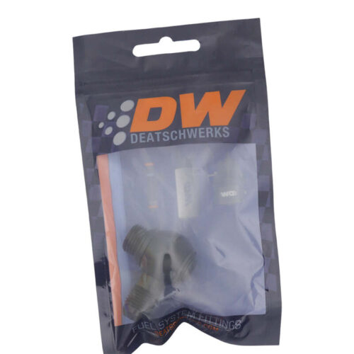 Alternative view of DeatschWerks 6AN ORB Male to 6AN Male Flare Low Profile 90-Degree Swivel - Anodized Matte Black