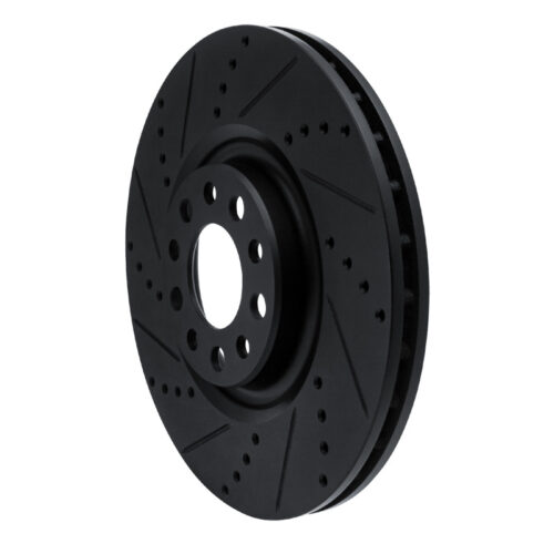 Alternative view of R1 2017-2025 Alfa Romeo Stelvio Front Left Drilled & Slotted Black Brake Rotor