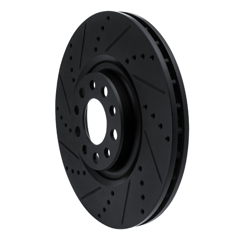 R1 2017-2025 Alfa Romeo Stelvio Front Left Drilled & Slotted Black Brake Rotor - Image 2