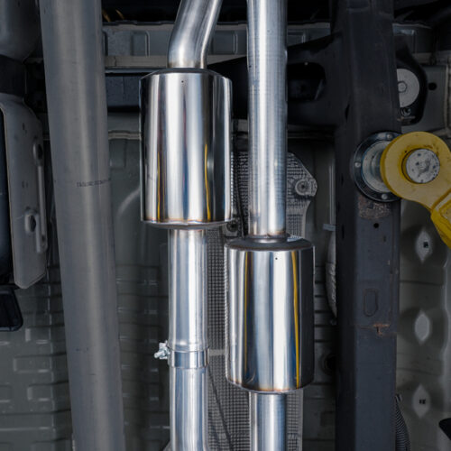 Alternative view of AWE Tuning 4th Gen GM 1500 6.2L 0FG Cat-Back Split Rear Exit (w/ Bumper Cutouts) - Quad Chrome Tips