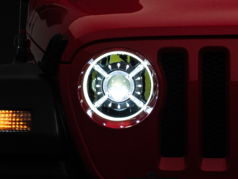 Raxiom for 2018-2022 Jeep Wrangler JL/ JT 9-Inch LED Headlights w/ DRL and Halo- Black Housing (Clear Lens) - Image 3