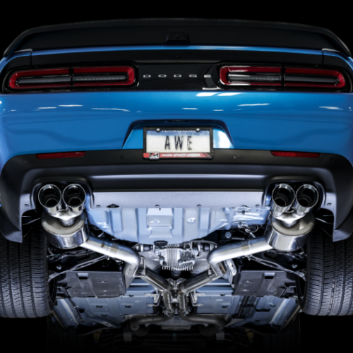 Alternative view of AWE Tuning Touring Edition Exhaust - Quad Silver Tips for 2015+ Dodge Challenger 6.4L/6.2L Non-Resonated