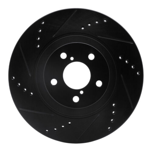 R1 Concepts for 04-25 Scion FR-S Front Left Drilled & Slotted Black Brake Rotor