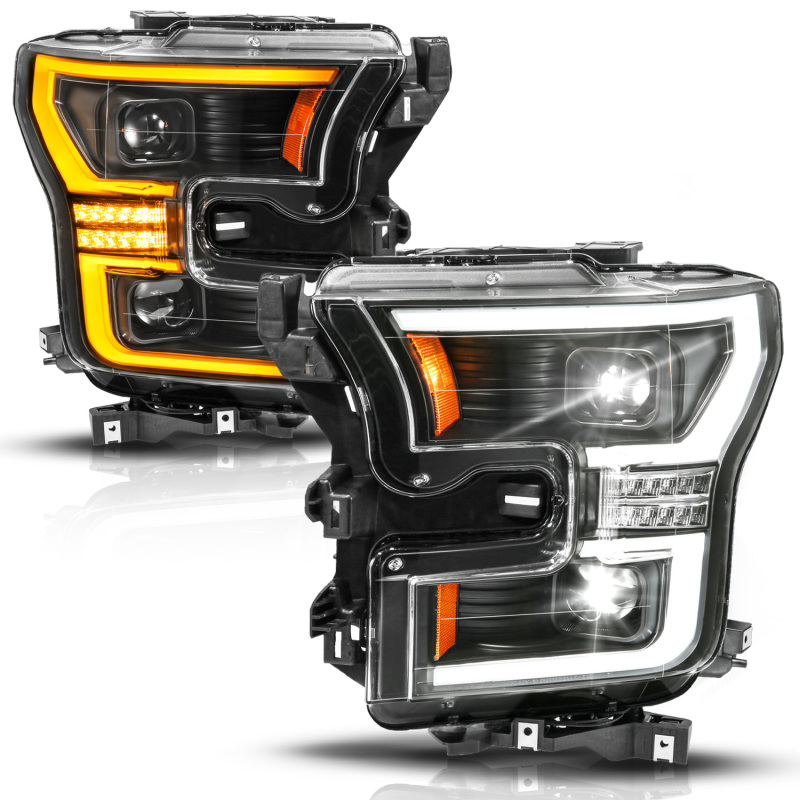 ANZO 15-17 Ford F-150 (Factory Halogen Model ONLY) Full LED Proj Headlights Init/SeqSig Black- Pair - Image 2