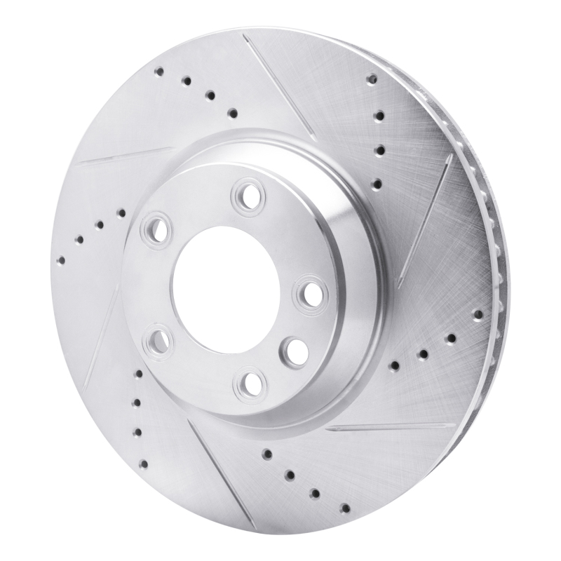 R1 Concepts for 03-15 Audi Q7 Left Front Drilled & Slotted Silver Brake Rotor - Image 2