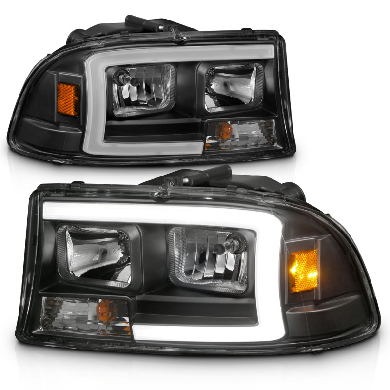 ANZO 97-04 Dodge Dakota/Durango Crystal headlight Set w/ Light Bar Black Housing - Image 8