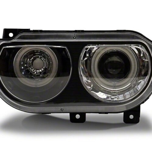 Alternative view of Raxiom for 2008-2014 Dodge Challenger Dual LED Halo Projector Headlights- Black Housing (Clear Lens)