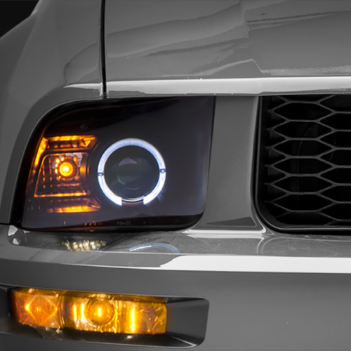 Raxiom for 2005-2009 Ford Mustang Halogen 2010 Style LED Halo Headlights-Blk Hsng(Clear Lens/Excludes GT500)