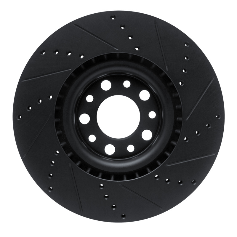 R1 2017-2025 Alfa Romeo Stelvio Front Left Drilled & Slotted Black Brake Rotor - Image 5