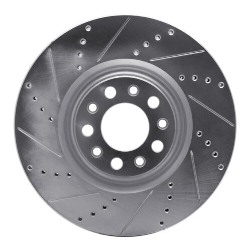 R1 Concepts for 2017-2025 Alfa Romeo Stelvio Front Left Drilled & Slotted Silver Brake Rotor