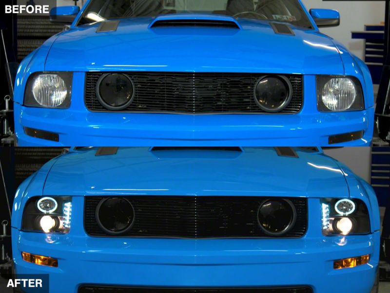 Raxiom for 2005-2009 Ford Mustang Excluding GT500 LED Halo Projector Headlights- Black Housing (Clear Lens) - Image 3