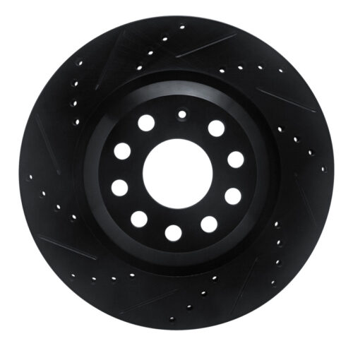 R1 Concepts for 15-25 Volkswagen GTI Rear Left Drilled & Slotted Black Brake Rotor