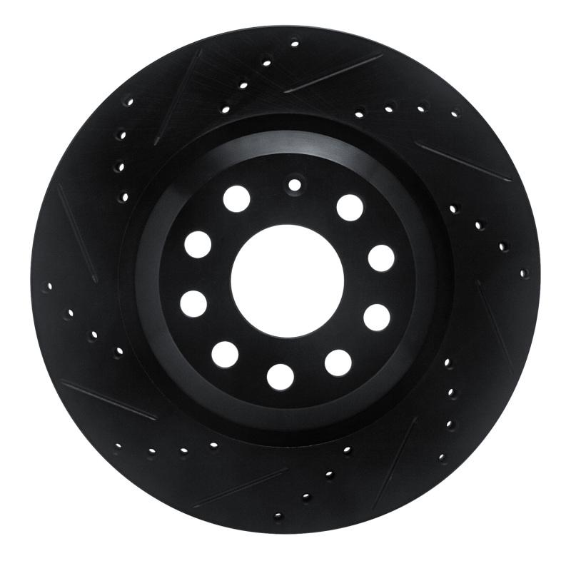R1 Concepts for 15-25 Volkswagen GTI Rear Left Drilled & Slotted Black Brake Rotor