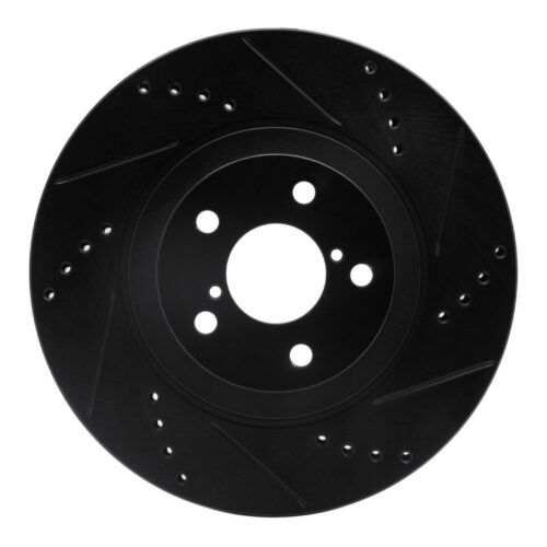 R1 Concepts for 04-25 Scion FR-S Front Right Drilled & Slotted Black Brake Rotor