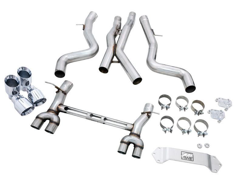 AWE Tuning Track Edition Cat-Back Exhaust - Chrome Silver Tips for BMW F8X M3/M4 - Image 5