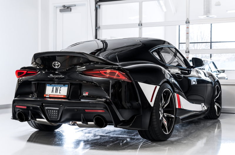 AWE Tuning 2020 Toyota Supra A90 Non-Resonated Touring Edition Exhaust - 5in Diamond Black Tips - Image 4