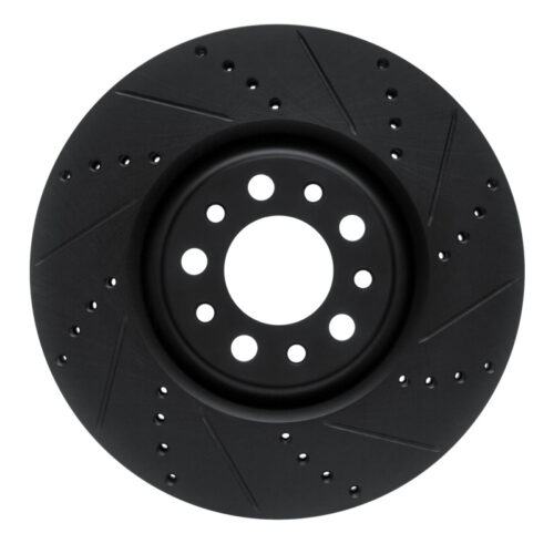R1 2017-2025 Alfa Romeo Stelvio Front Right Drilled & Slotted Black Brake Rotor