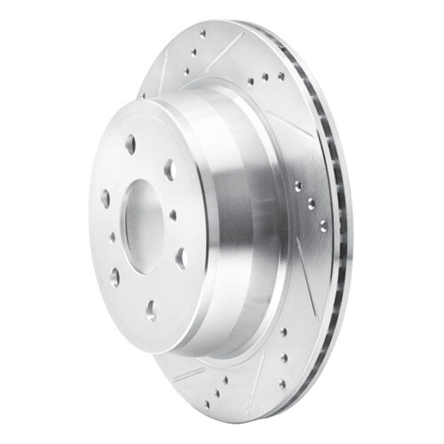 Alternative view of R1 Concepts for 07-20 Cadillac Escalade EXT Rear Left Drilled & Slotted Silver Brake Rotor