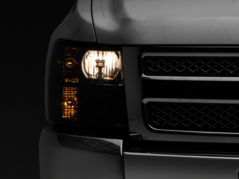 Raxiom for 2007-2014 Chevrolet Silverado 1500 HD Axial OEM Rep Headlights- Chrome Housing- Smoked Lens
