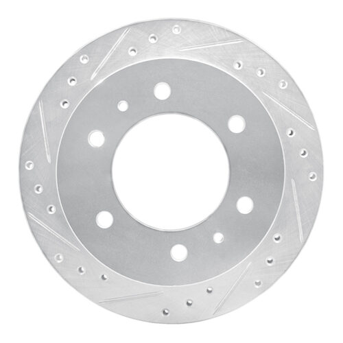 R1 Concepts for 88-95 Nissan Pathfinder Rear Left Drilled & Slotted Silver Brake Rotor