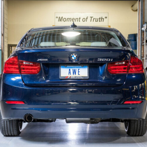 Alternative view of AWE Tuning Exhaust w/Performance Mid Pipe - Diamond Black Tip (90mm) for BMW F30 320i Touring