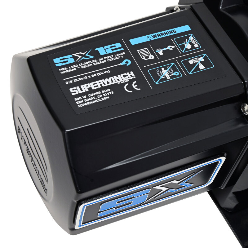 Superwinch 12000 LBS 12V DC 3/8in x 80ft Synthetic Rope SX12SR Winch - Semi Gloss Black - Image 3