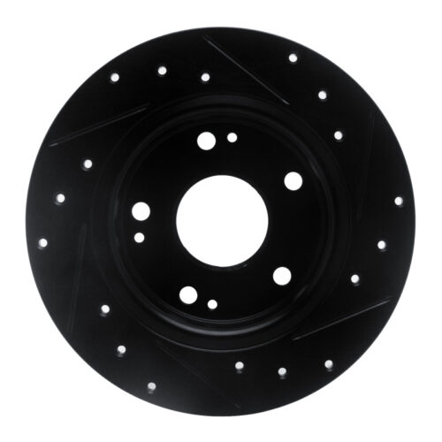 R1 Concepts for 2016-2025 Honda Civic Coupe Rear Left Drilled & Slotted Black Brake Rotor - Image 5