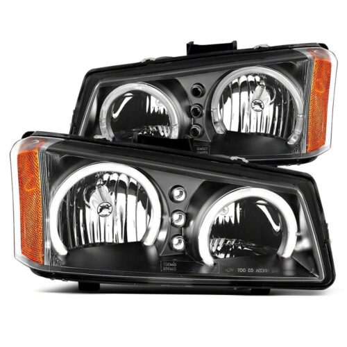 Raxiom for 2003-2006 Chevrolet Silverado 1500 Dual LED Halo Projector Headlights- Black - Clear Lens