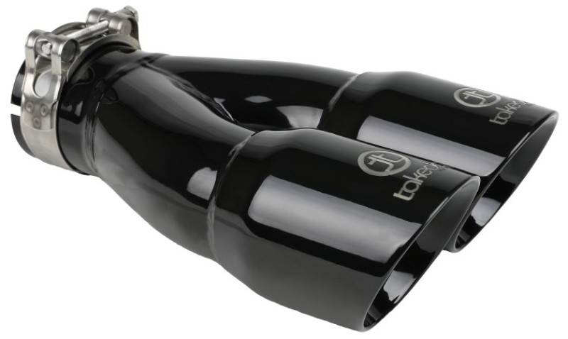 aFe Power Takeda 2.5in 304 Stainless Steel Clamp-on Exhaust Tip 2.5in Inlet 3in Dual Outlet - Black