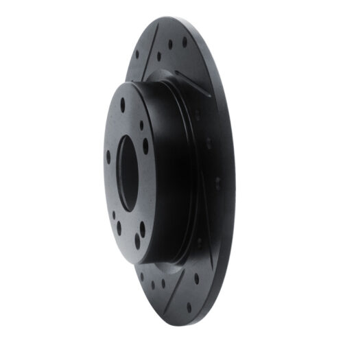 Alternative view of R1 Concepts for 2016-2025 Honda Civic Coupe Rear Left Drilled & Slotted Black Brake Rotor