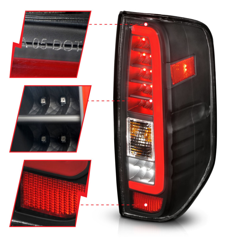ANZO 2005-2021 Nissan Frontier LED Taillights Black Housing/Clear Lens - Image 3