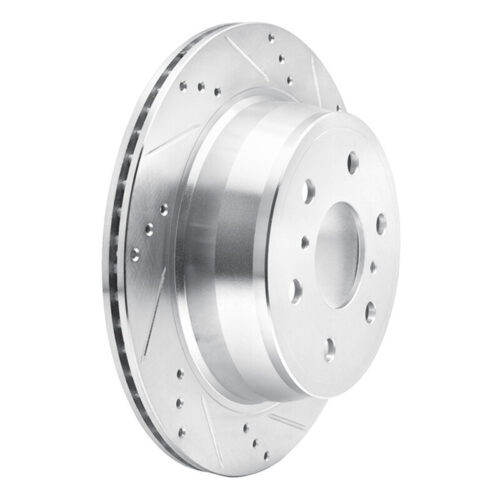 Alternative view of DFC 07-20 Cadillac Escalade Rear Right Drilled & Slotted Silver Brake Rotor