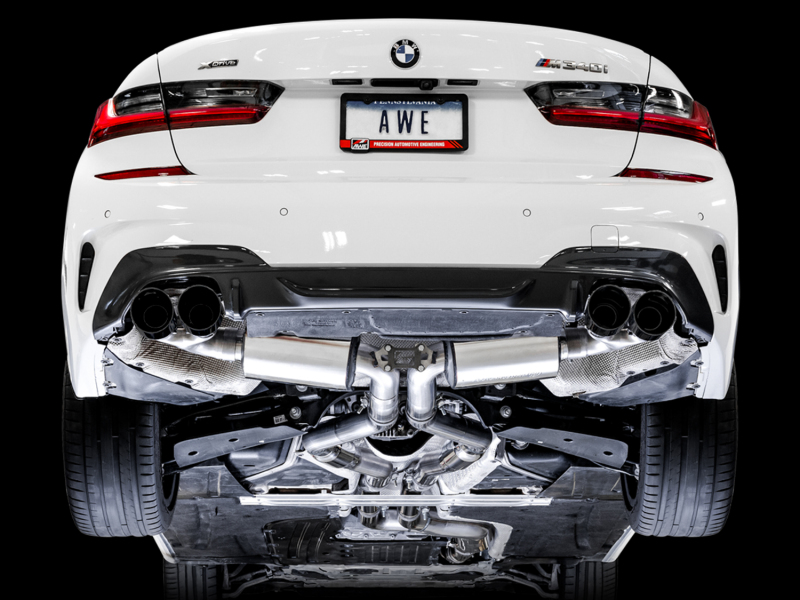 AWE Tuning Touring Edition Exhaust - Quad Diamond Black Tips for 2019+ BMW M340i (G20) Non-Resonated - Image 3