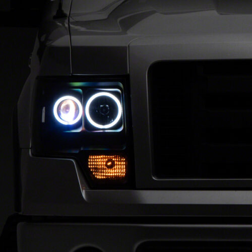 Raxiom for 2009-2014 Ford F-150 Super White LED Halo Projector Headlights- Black Housing (Clear Lens)