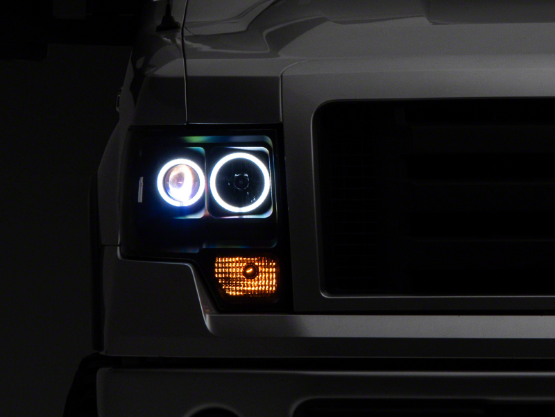 Raxiom for 2009-2014 Ford F-150 Super White LED Halo Projector Headlights- Black Housing (Clear Lens)