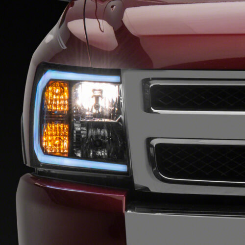 Raxiom for 2007-2013 Chevrolet Silverado 1500 Axial Series Headlights w/ LED Bar- Black Housing (Clear Lens)