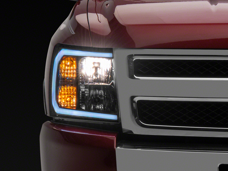 Raxiom for 2007-2013 Chevrolet Silverado 1500 Axial Series Headlights w/ LED Bar- Black Housing (Clear Lens)